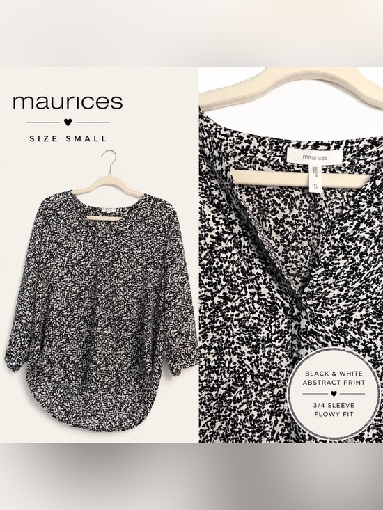 Maurices Tops - Maurices Black & White Abstract 3/4 Sleeve Women's Top NWOT